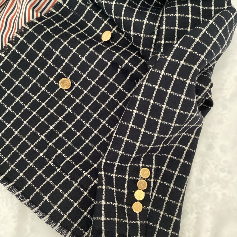 NWT Thom Browne Women’s Frayed Double-Breasted Wool Blazer, Size 40 - Picture 8 of 16